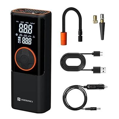 Portronics Vayu 4.0 Tyre Inflator with 2-in-1 Rechargeable & Corded Power, Preset Inflation Modes, Digital Display, Flashlight Torch, Auto Shut-Off, Air Pump Compressor for Car & Bike (Black)