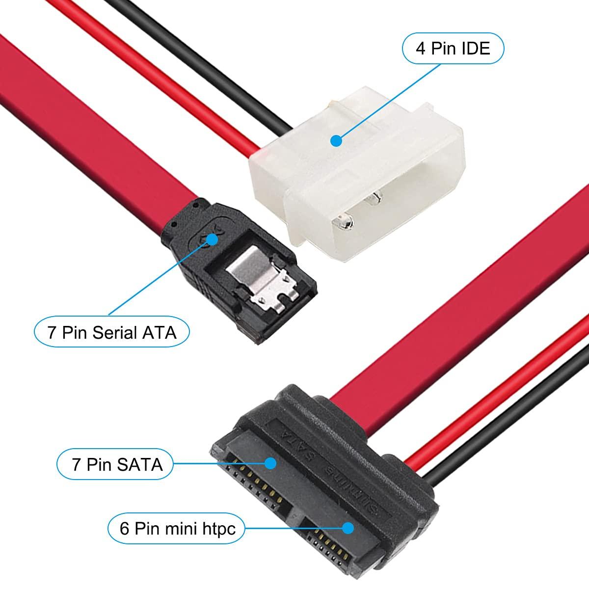 Slimline SATA 13pin Male to Slimline SATA 13pin 7+6 Female Extension Cable for SATA Slim DVD+/-RW Drive (30cm)